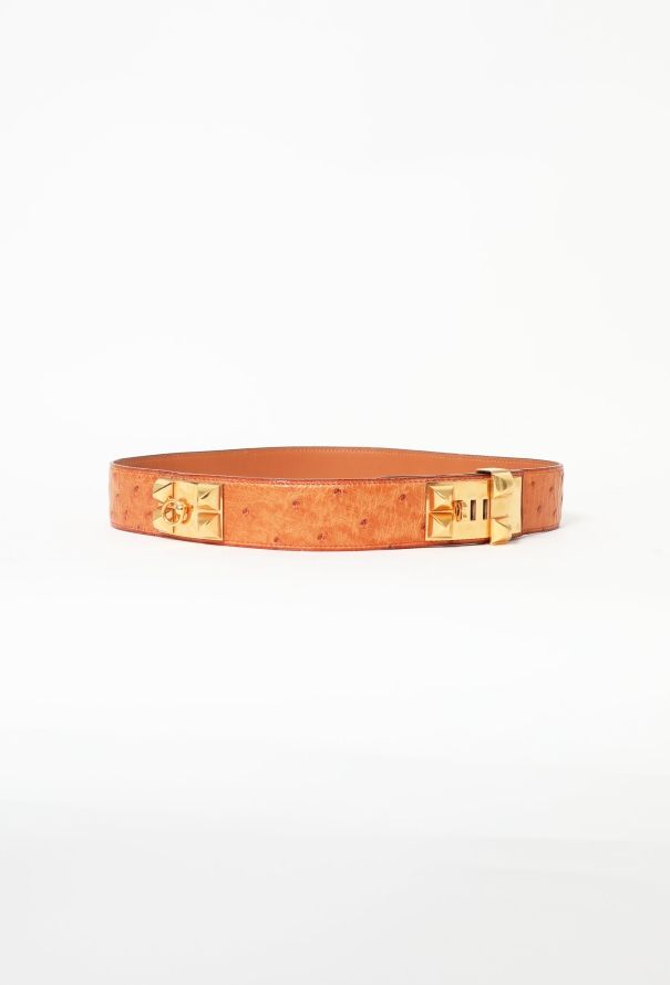 Hermès 1988 Chestnut Ostrich 'Collier de Chien' Belt - 1