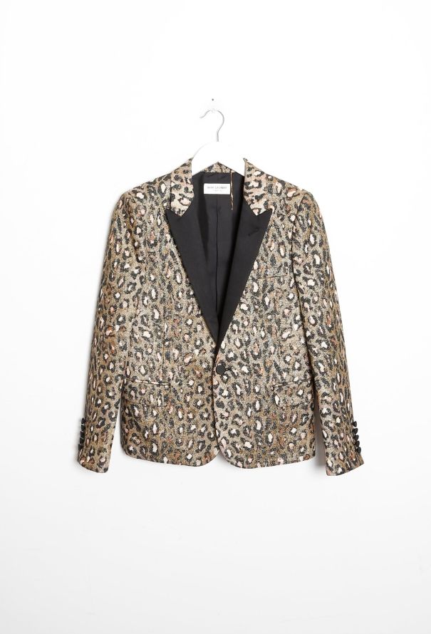 Saint Laurent 2015 Metallic Leopard Print Smoking Blazer - 7