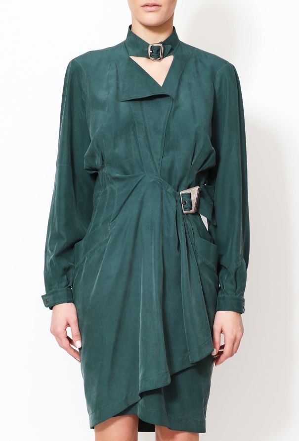 Thierry Mugler Early '90s Asymmetrical Buckled Silk Dress - 4