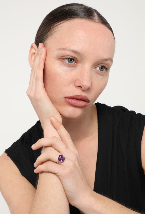 Vintage Fine Jewelry 14k Yellow Gold, Diamond & Amethyst Ring - 4