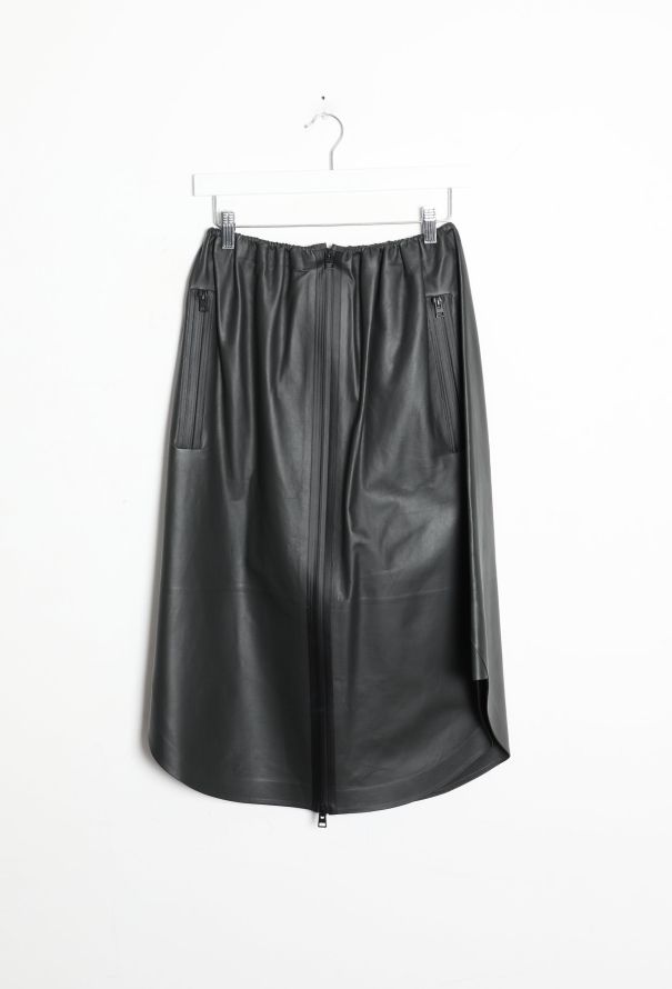 Bottega Veneta 2020 Charcoal Leather Zip Skirt - 6