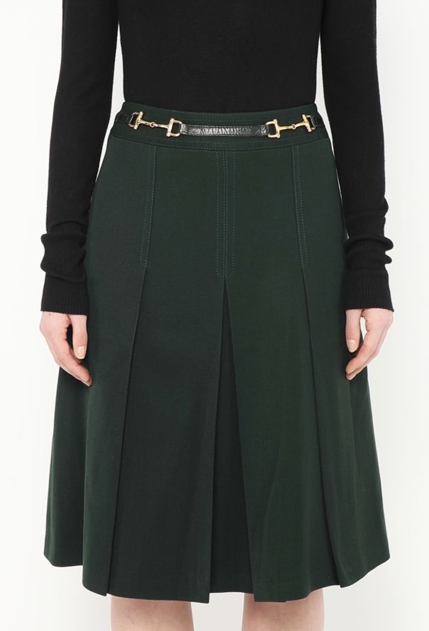 Céline '70s Pleated Twill Horsebit Skirt - 2