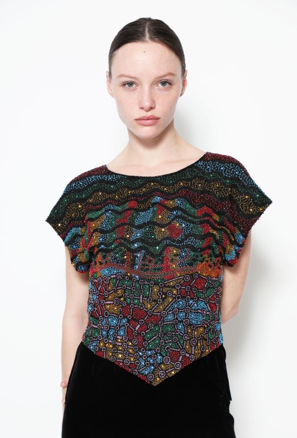 STUNNING Karl Lagerfeld S/S 1986 Mosaic Beaded Top - 1