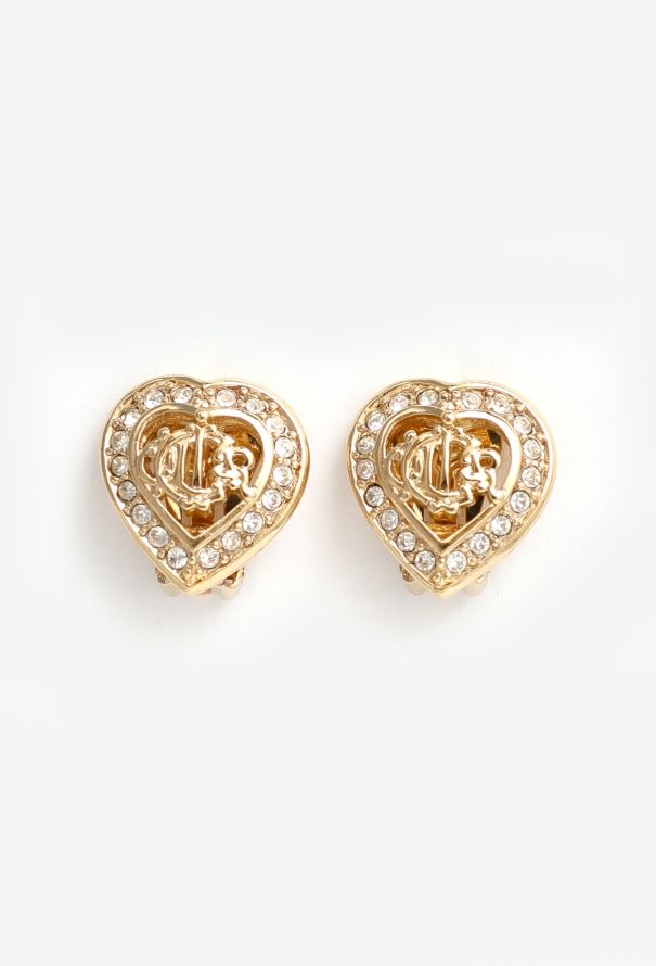 Christian Dior Vintage Embellished Heart Clip Earrings - 2