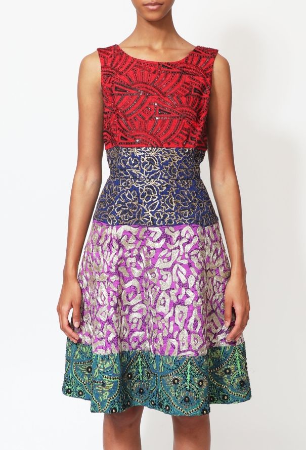 Oscar De La Renta F/W 2014 Embroidered Colorblock Dress - 3