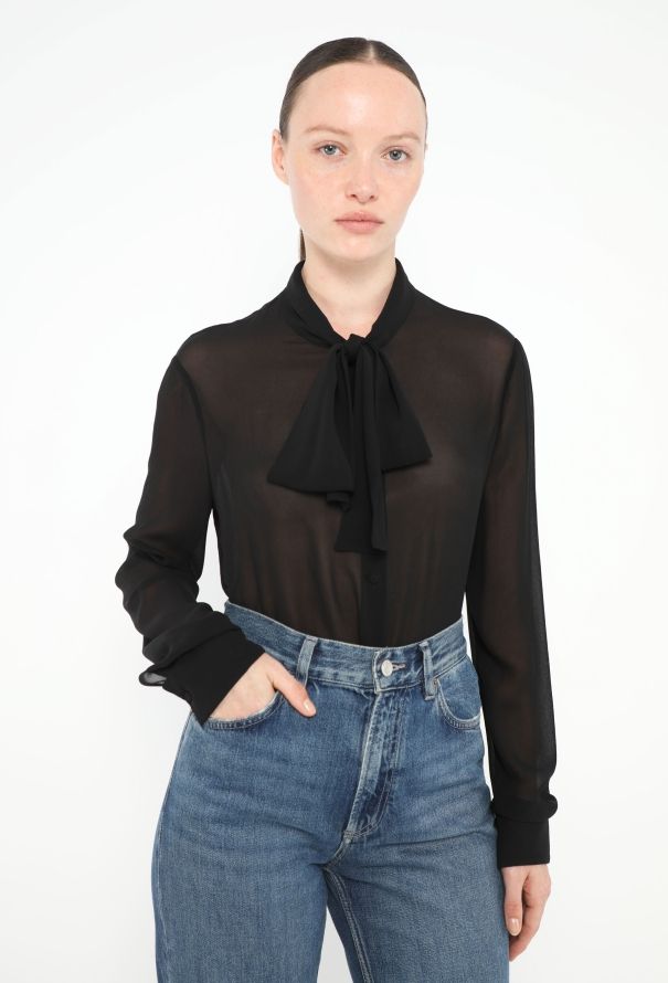 Saint Laurent 2016 Silk Lavallière Blouse Black - 3
