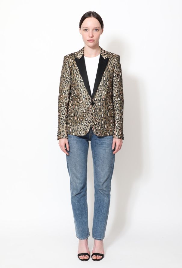 Saint Laurent 2015 Metallic Leopard Print Smoking Blazer - 1