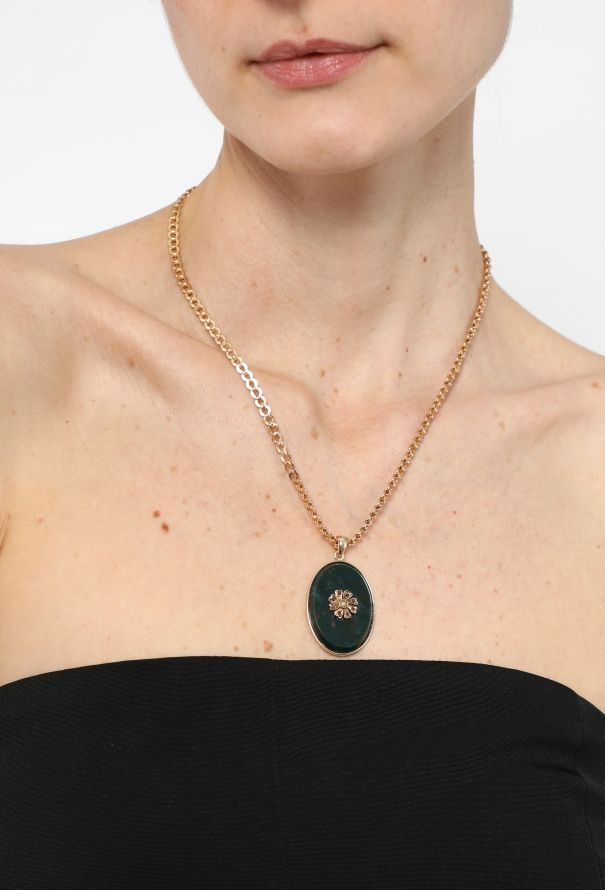 Vintage Fine Jewelry Antique 18k Yellow Gold & Jaspe Sanguin Floral Necklace - 4