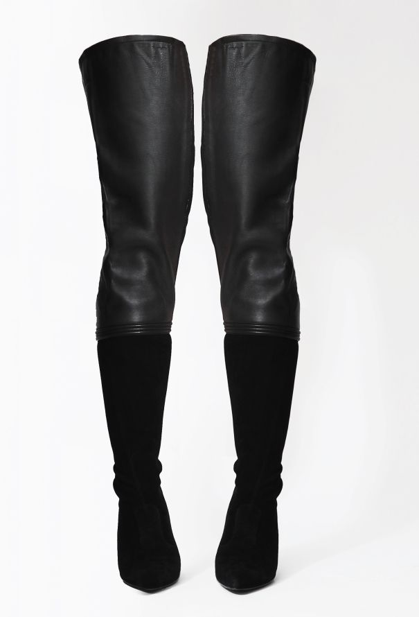 Chanel Thigh-High Leather Suede 'CC' Boots - 3