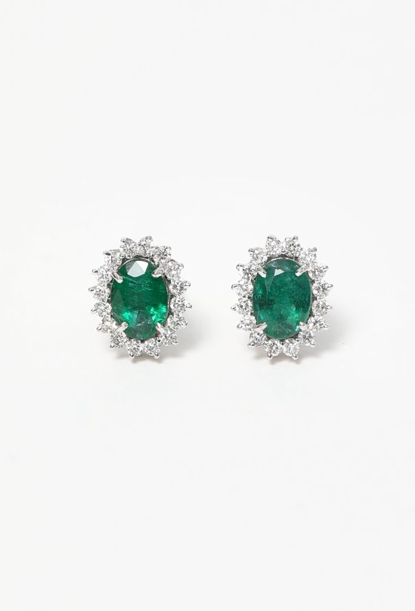 Modern Fine Jewelry 18k White Gold, Diamond & Emerald Earrings - 1