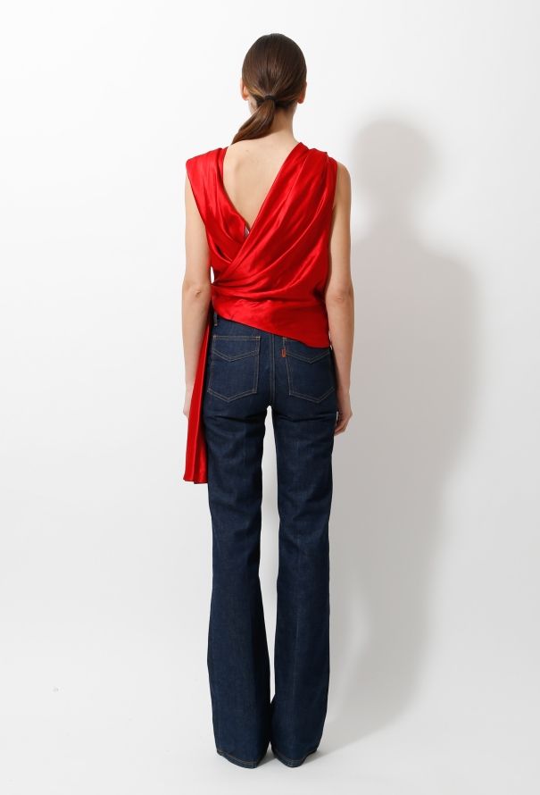Saint Laurent Vintage V Draped Silk Top - 6