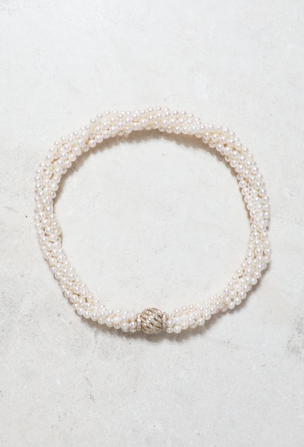 Vintage Fine Jewelry Mathon 18K Gold, Cultured Pearl and Diamond Necklace - 1