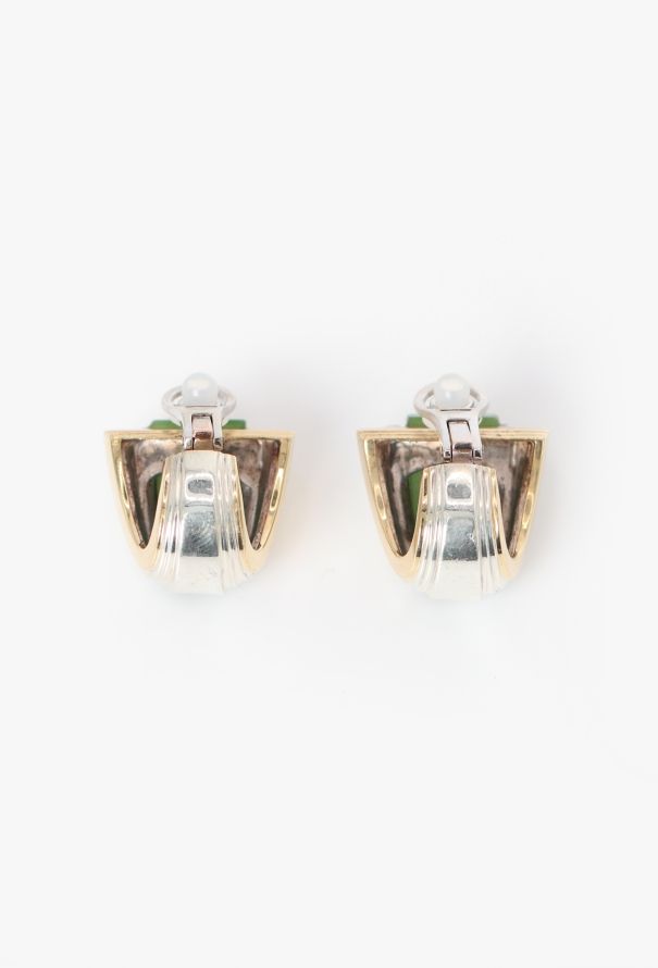 Vintage Fine Jewelry Puiforcat 18k Yellow Gold, Silver & Jade Clip Earrings - 5