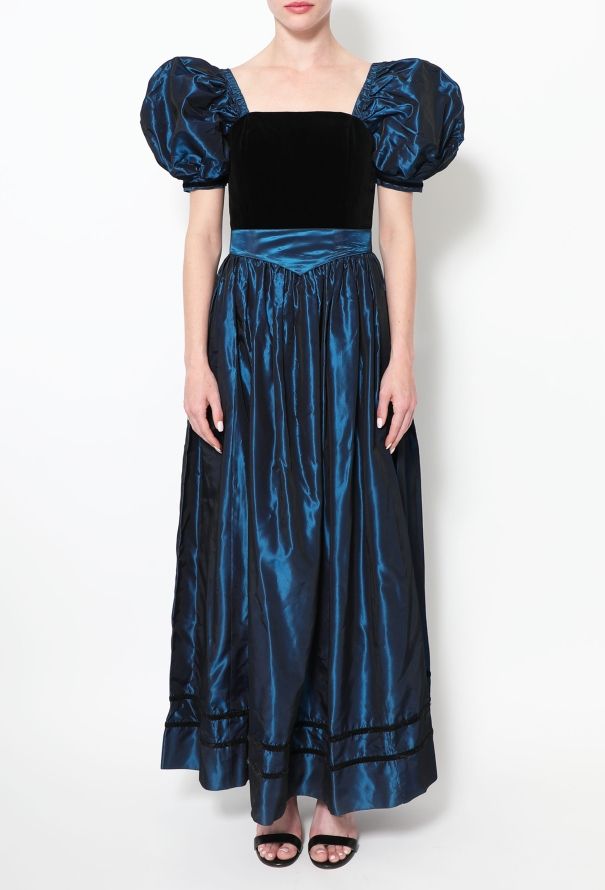 Laura Ashley '80s Velvet Taffeta Dress - 3