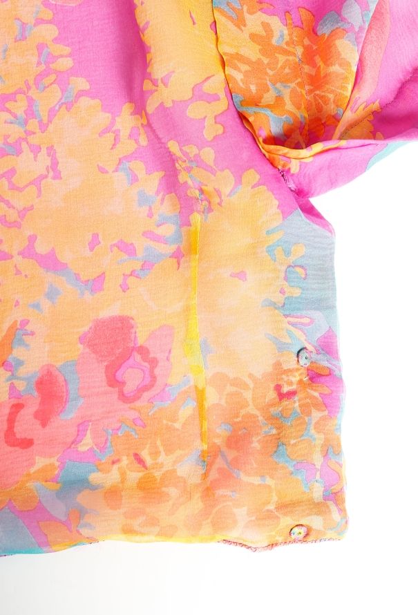 Chanel COUTURE '90s Floral Pleated Chiffon Blouse - 6