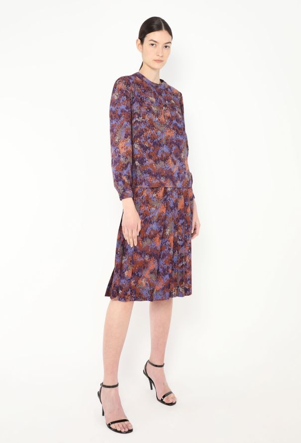 Saint Laurent 1973 Abstract Floral Pleated Ensemble - 5