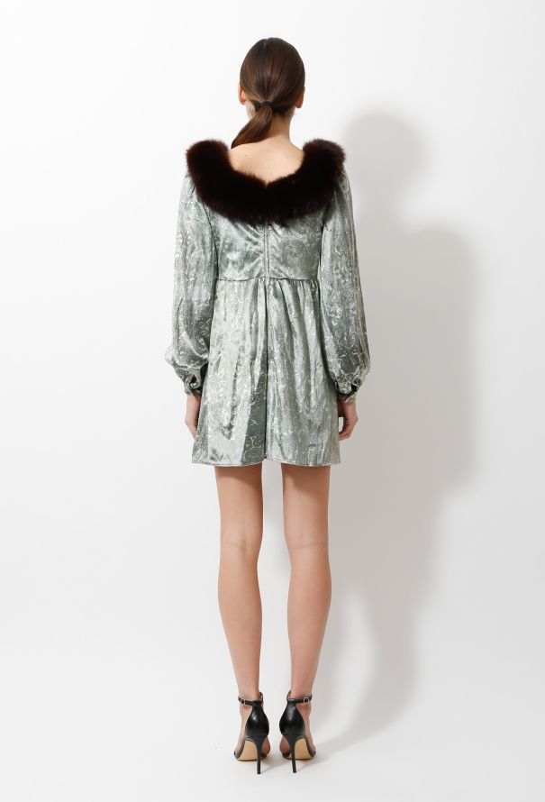 Givenchy Vintage Mink Trim Baroque Velvet Dress - 6
