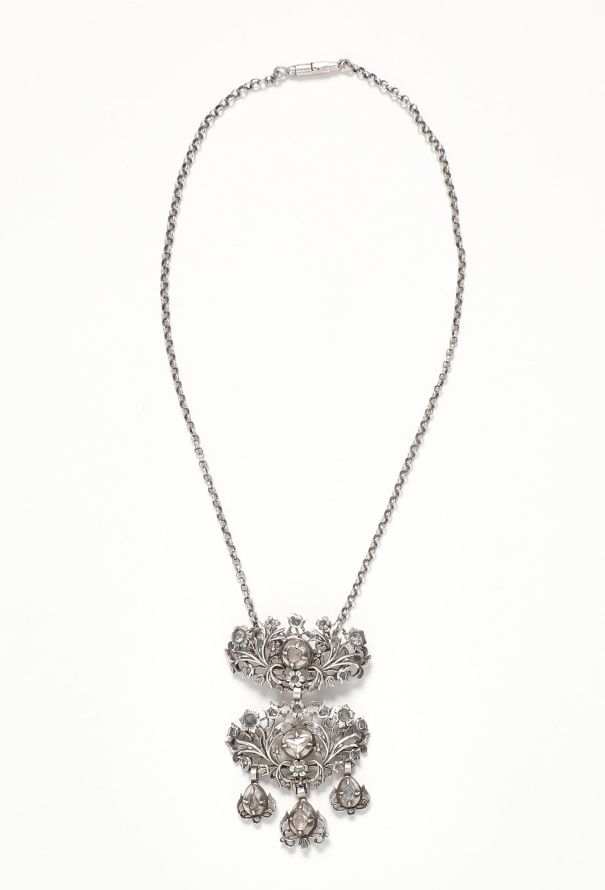 Vintage Fine Jewelry Silver & Diamonds Butterfly Cross Necklace - 2