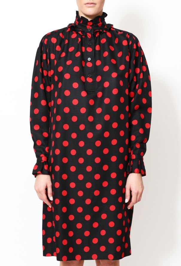 Saint Laurent 70s Polka Dot Smock Dress Black - 2
