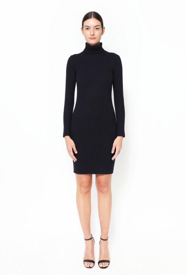 Ribbed Turtleneck Knit Dress - 2
