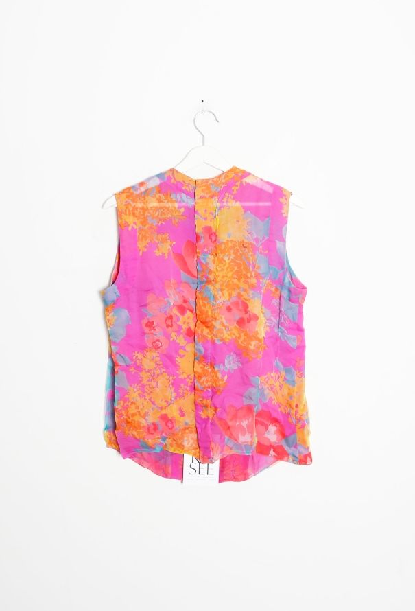 Chanel COUTURE '90s Floral Pleated Chiffon Blouse - 8
