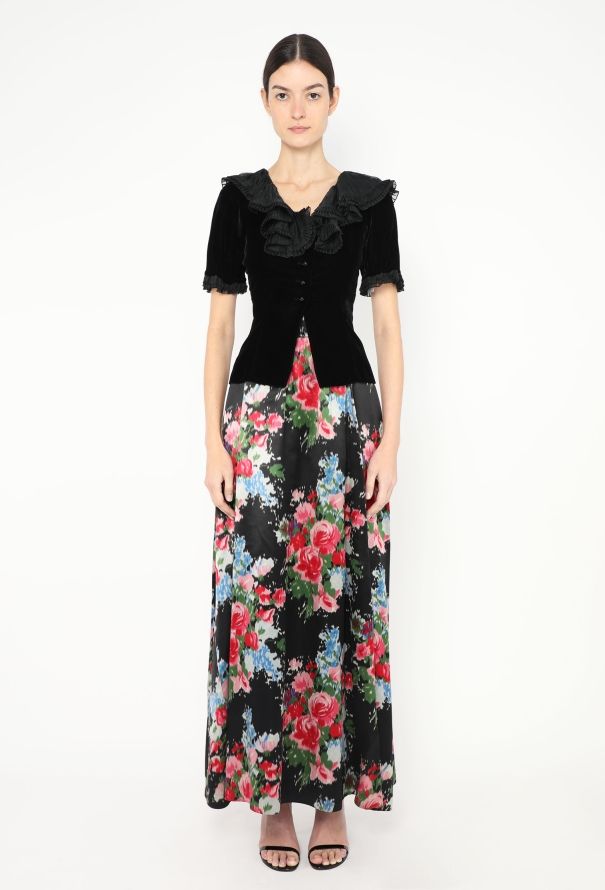 Saint Laurent RARE 1972 Ruffled Velvet Floral Ensemble - 1
