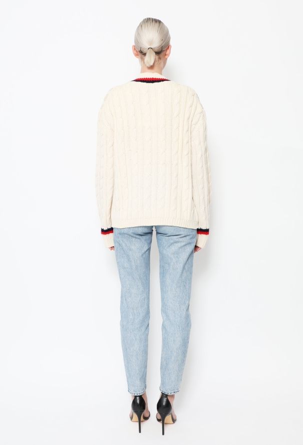 Cableknit Striped Trim Cardigan - 4