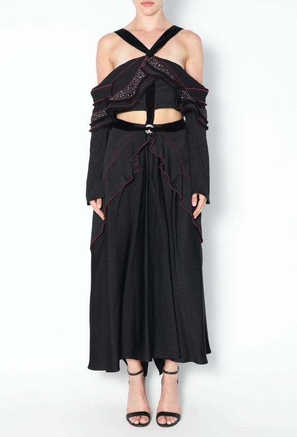 Proenza Schouler S/S 2016 Ruffled Velvet Halter Dress - 3