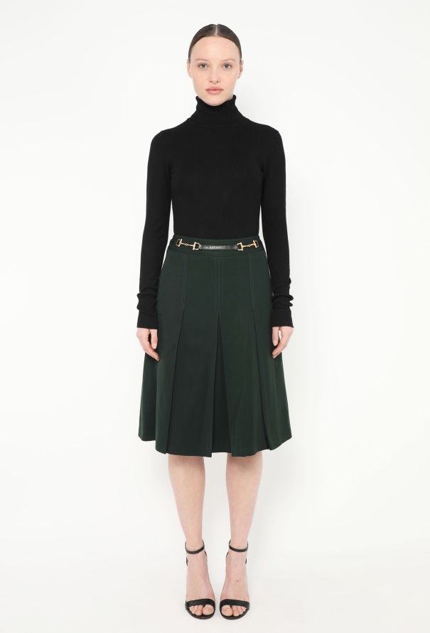 Céline '70s Pleated Twill Horsebit Skirt - 1