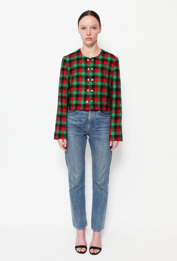 Céline Vintage Checkered Wool Jacket - 2