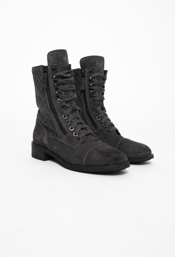Chanel Suede 'CC' Combat Boots - 3