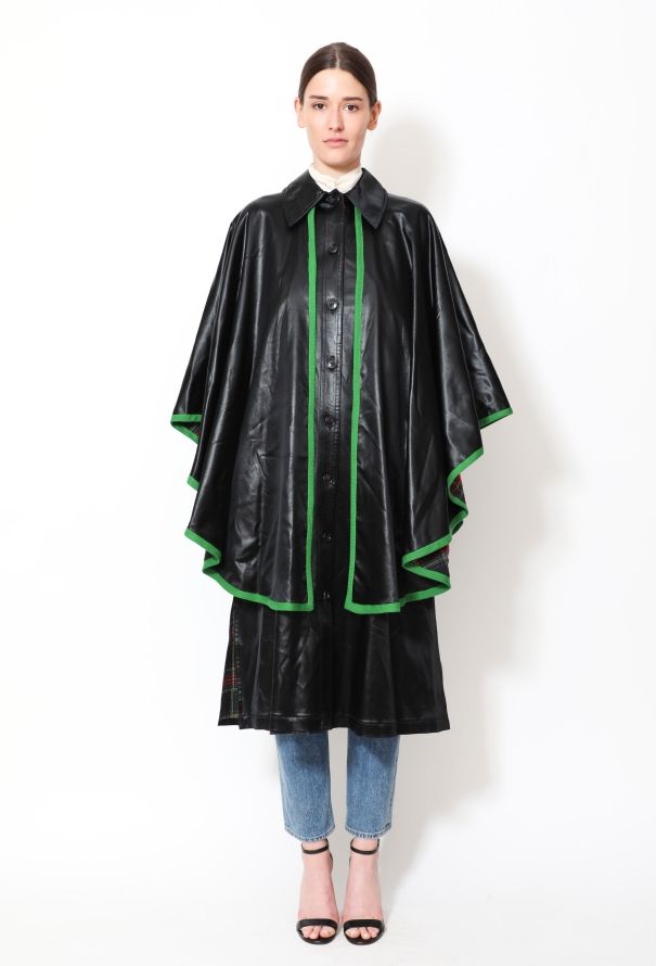 Saint Laurent RARE '70s Satin & Plaid Trench Cape - 1