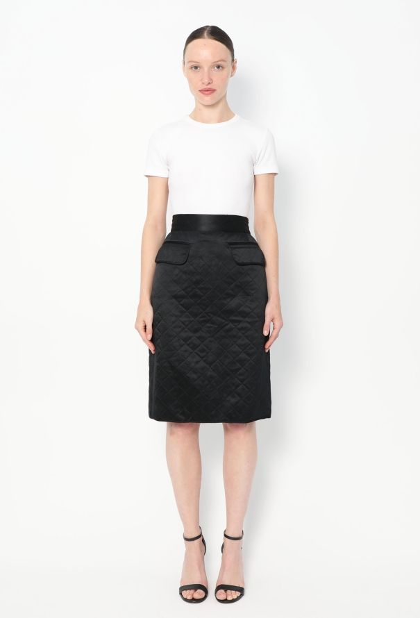 Chanel Vintage Quilted Silk Skirt - 1