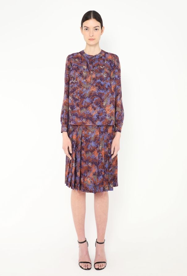 Saint Laurent 1973 Abstract Floral Pleated Ensemble - 3