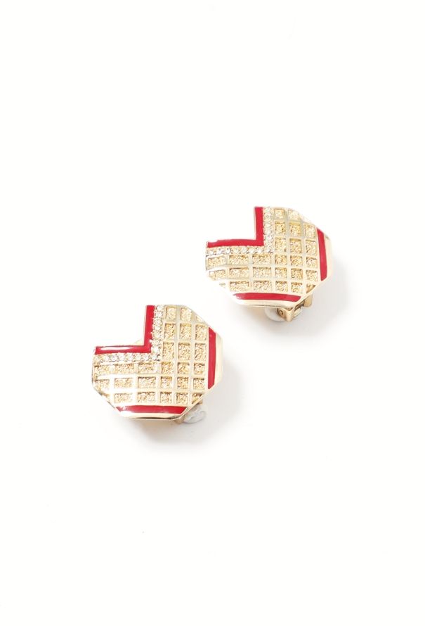 Balenciaga Vintage Embellished Heart Clip Earrings - 1