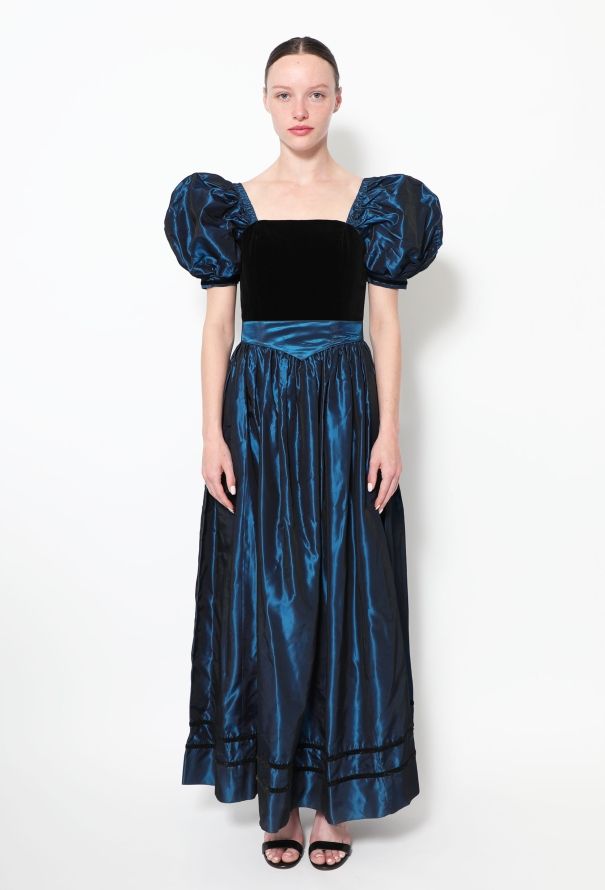 Laura Ashley '80s Velvet Taffeta Dress - 4