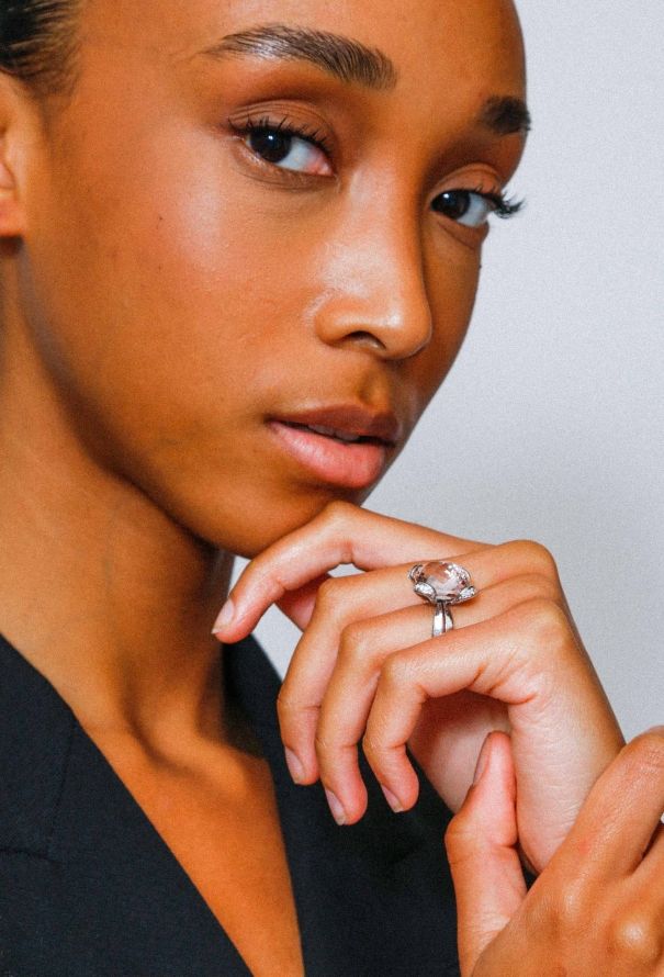 Vintage Fine Jewelry Mathon 18K Gold Morganite & Diamond Cocktail Ring - 4