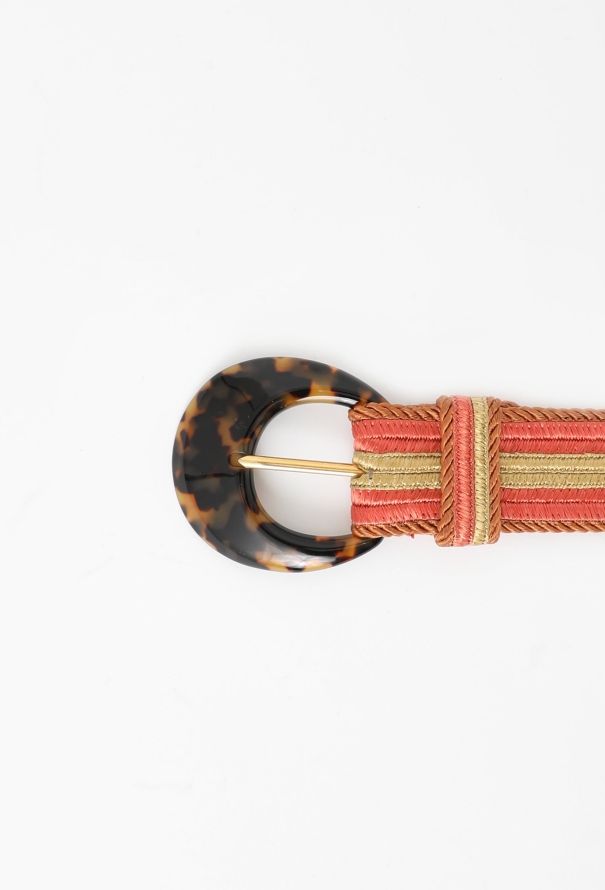 Saint Laurent Vintage Woven Silk Tortoiseshell Belt - 4