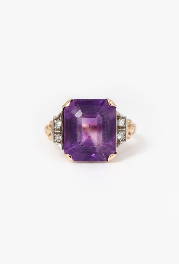 Vintage Fine Jewelry 14k Yellow Gold, Diamond & Amethyst Ring - 1