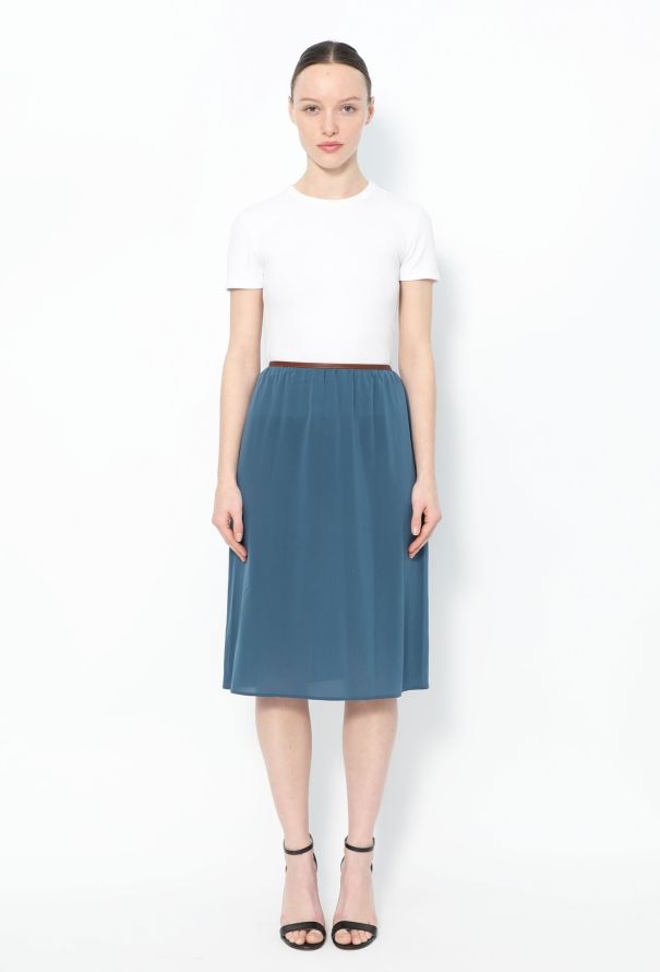 Prada Leather Trim Silk Skirt - 1