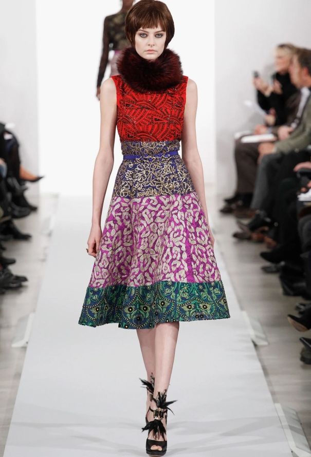 Oscar De La Renta F/W 2014 Embroidered Colorblock Dress - 2