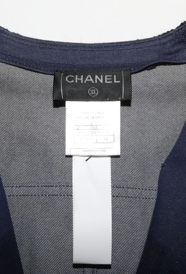 Chanel F/W 2004 Embroidered Trim Denim Dress - 6