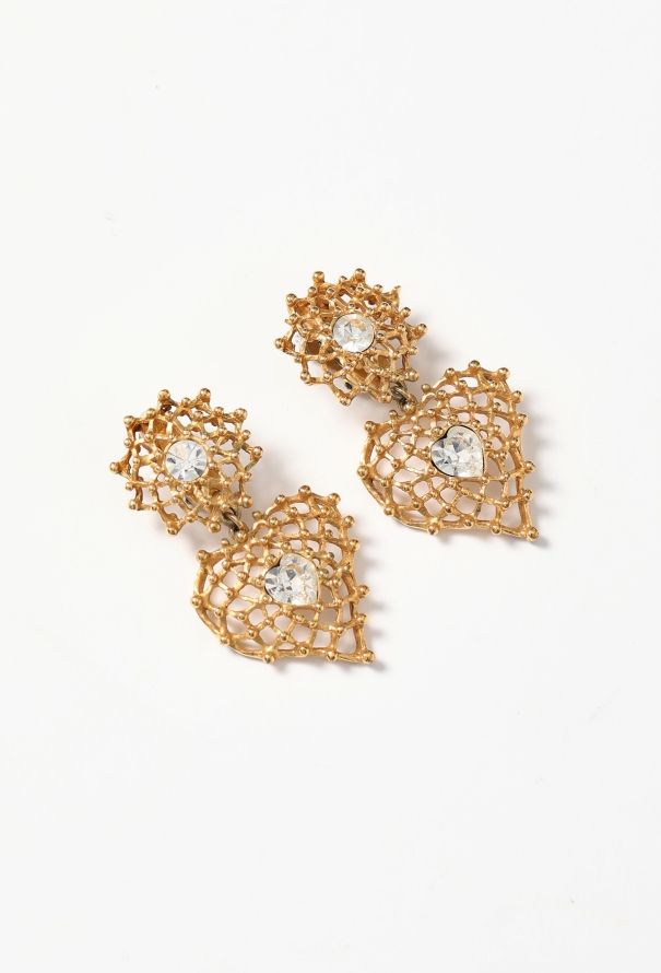 Saint Laurent Vintage Studded Heart Clip Earrings - 2