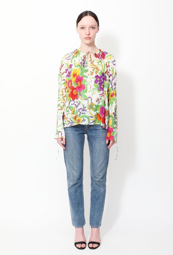 Balenciaga 2017 Floral Silk Peasant Blouse - 2