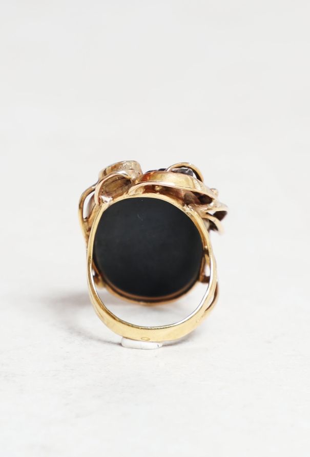 Vintage Fine Jewelry Art Nouveau 18k Gold, Blue Agate, Opal & Diamond Ring - 4