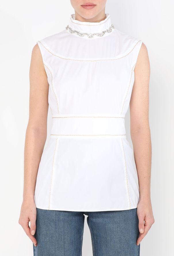 Prada Embellished Trim Cotton Top - 1