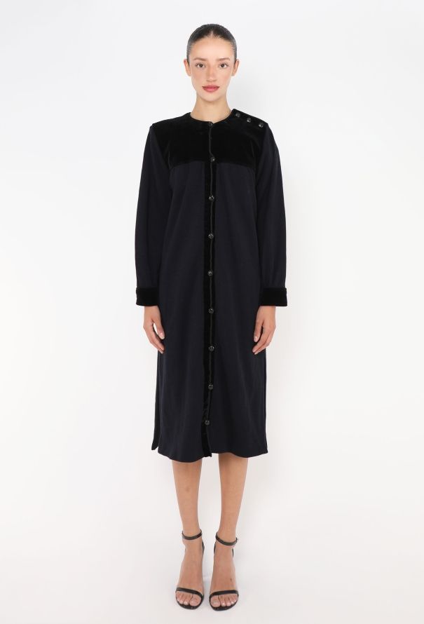 Saint Laurent Late '70s Velvet Trim Dress - 1