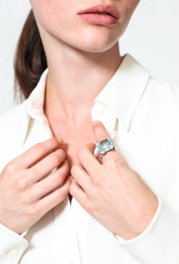 Vintage Fine Jewelry Mathon 18K Gold Aquamarine & Diamond Cocktail Ring - 2