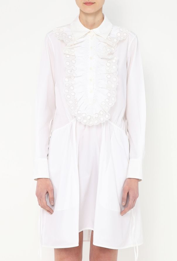 Chloé Ruffled Poplin Lace Shirt Dress - 1