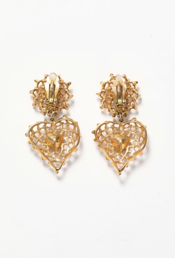 Saint Laurent Vintage Studded Heart Clip Earrings - 3